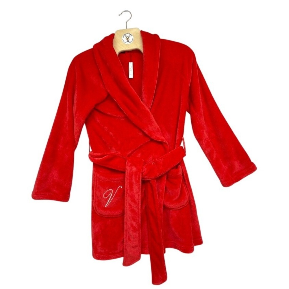 Victoria's Secret Plush‎ Fleece Robe Red Shawl Collar Tie Belt NWT M/L